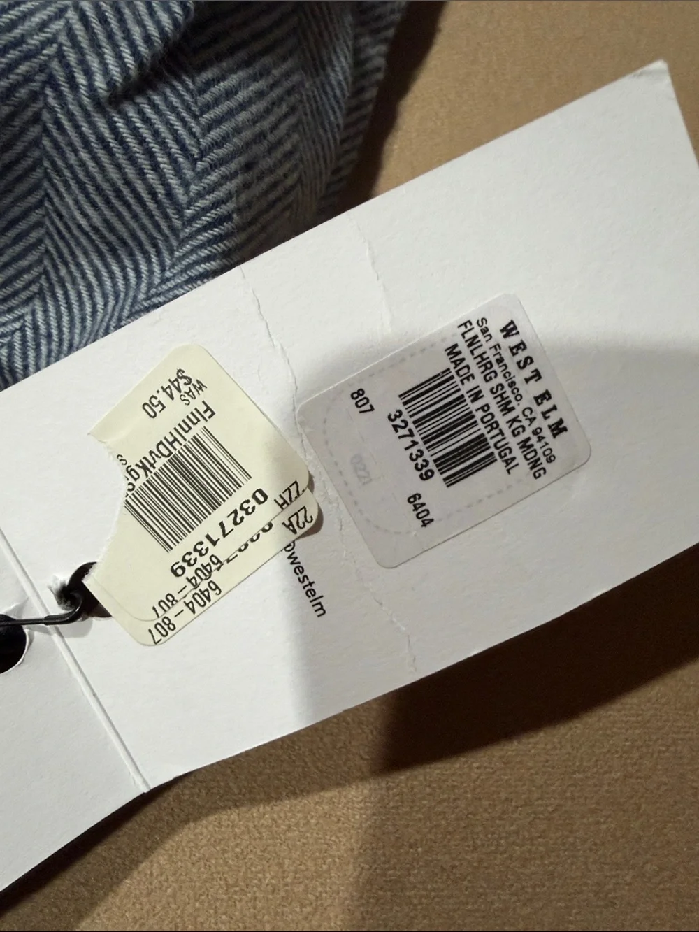 NWT  west elm organic cottonHerringbone King Pillow Sham in Blue and White